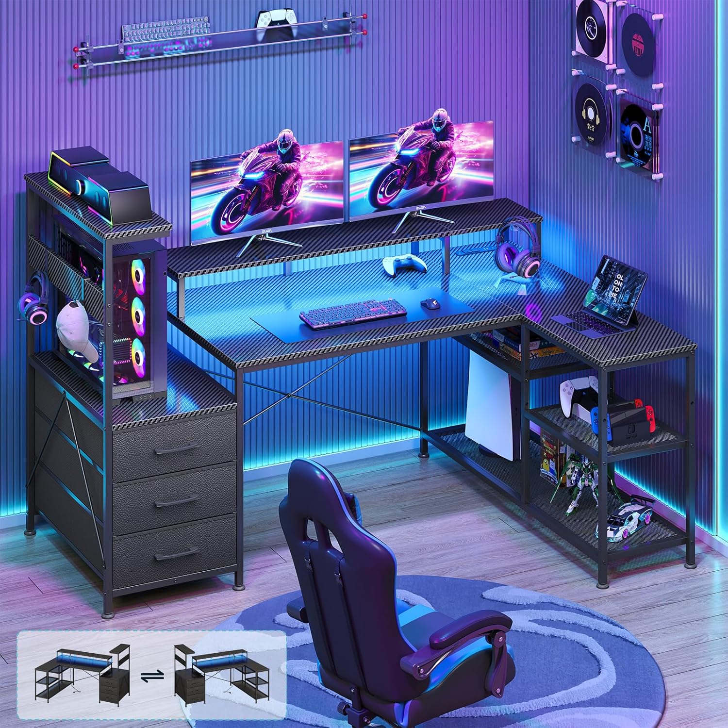 Mesa de Jogos em Forma de L co - Pc Gaming Center avaliação e preço