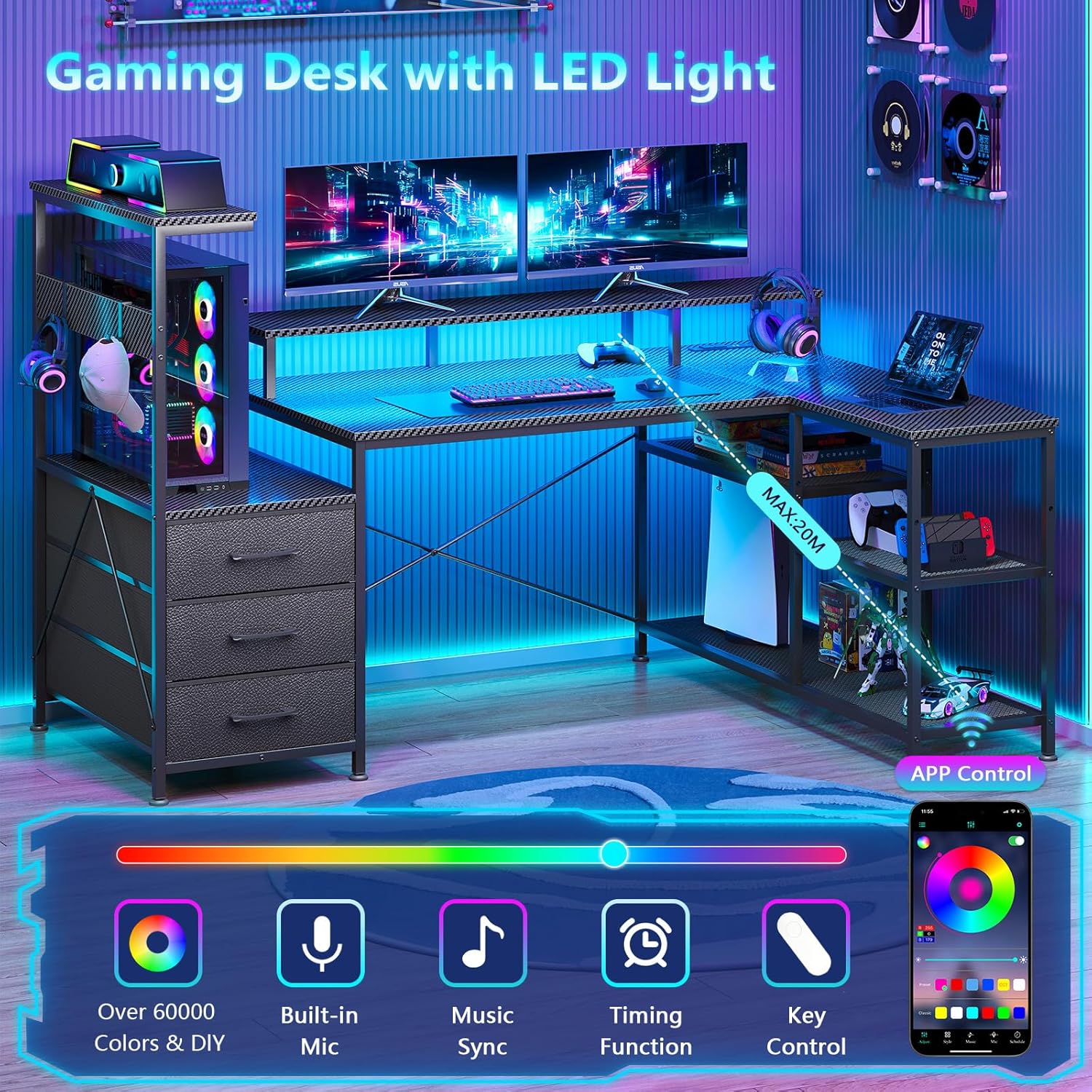 Mesa de Jogos em Forma de L co - Pc Gaming Center avaliação e preço